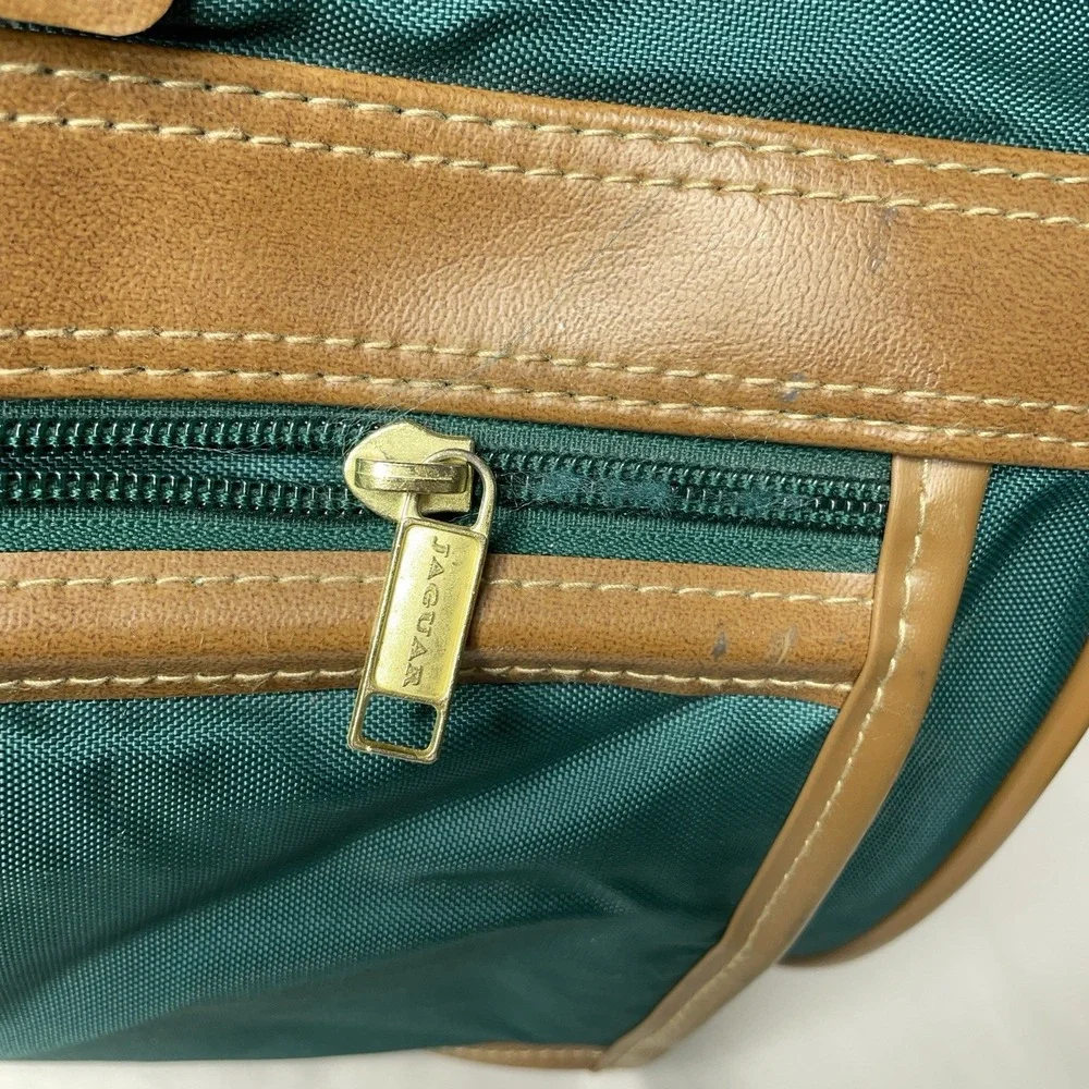 Vintage Jaguar Canvas Leather Duffle Bag Green Medium Large 90s Travel Luggage